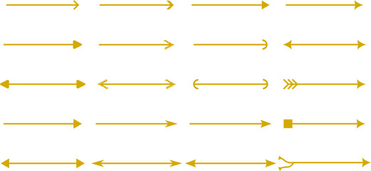 Collection of various arrow designs in yellow, pointing in different directions and with different head styles.