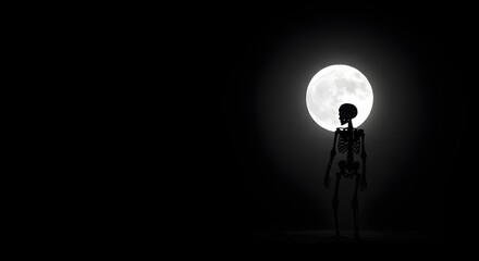 Obraz premium Halloween Skeleton Background with Full Moon