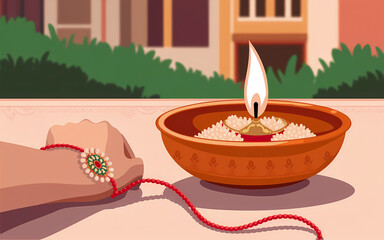 Happy Rakshabandhan poster template, Indian festival, abstract background with lighting diyas, graphic design illustration wallpaper