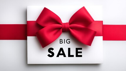 White box with a red bow and the words Big Sale written on it. Concept of excitement and anticipation for a sale event