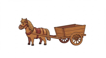 馬と荷車, 白背景, イラスト, 動物, 運搬