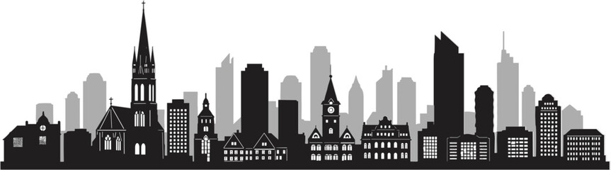 City skyline silhouette on white background