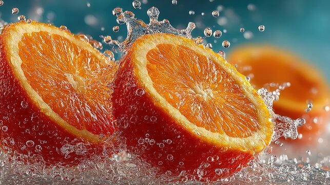 Colorful orange slices splashing water crisp droplets refreshing citrus vibe dynamic action shot isolated white background photo appeal