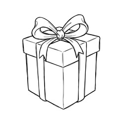 Obraz premium Gift box with ribbon in black and white outline style 