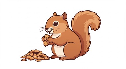 リス、ナッツを食べる、かわいいイラスト