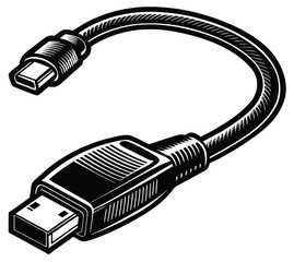 Black USB cable isolated on white background