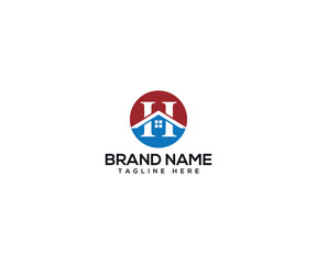 Abstract Real Estate Logo: An eye-catching logo, featuring a stylized initial 'H' integrated with a house icon, epitomizes the core of real estate and property-related services.