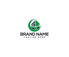 Logo in Green and Black: The emblem combines shades of green and black, showcasing a stylized building silhouette integrated within a crescent shape. It represents a blend of modern design elements.