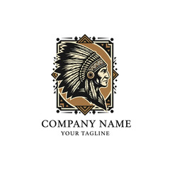 Obraz premium Native American Chief Logo Design with Headdress.