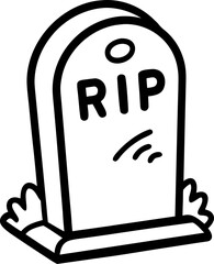 Gravestone with RIP text, vector line art icon, black and white, white background