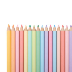 A row of pastel colored pencils isolated on transparent background