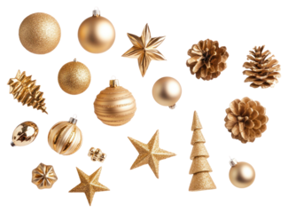 PNG Gold Christmas different ornaments christmas stars accessories.