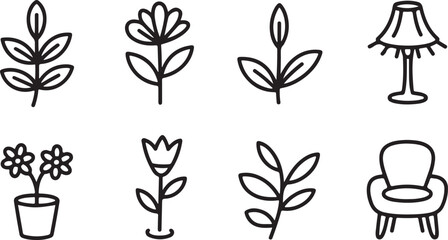 Doodle Nature and Home Object Icon Set Vector