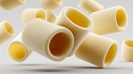 Unique shapes and textures of pasta capturing movement and creativity in a culinary composition