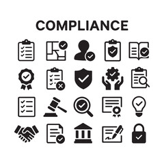 Compliance and Security Line Icon Set – Business Management and Data Protection Vector Collection