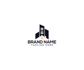 Abstract Building Logo: A minimalist logo showcasing a stylized building design with geometric shapes and clean lines, representing architecture, urban development, and design.