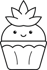 Cute penguin cartoon character illustration eating a funny cupcake and a fish, designed as a simple vector clip art drawing with a happy face