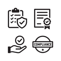 Compliance and Security Line Icon Set – Business Management and Data Protection Vector Collection