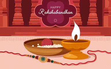 Happy Rakshabandhan poster template, Indian festival, abstract background with lighting diyas, graphic design illustration wallpaper