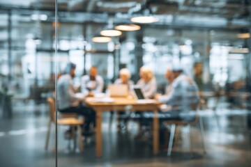 Blurred background of a business team working together in an office meeting room