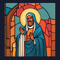 Fototapeta premium Stained glass depiction of a bearded man with halo vector