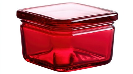 Red glass storage jar with square shape and smooth surface for kitchen organization