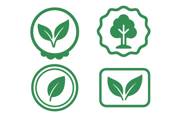 Natural product label icon set. Organic, bio, and eco-friendly vector symbols. Green leaf and tree for vegan food packaging. Certified fresh, healthy quality sticker and stamp.