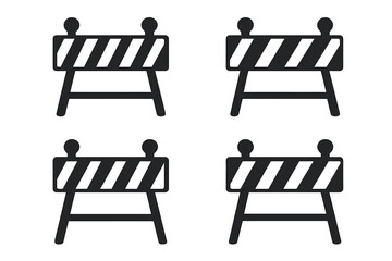 Set of black road barrier icons isolated on white background, construction and roadblock symbols, vector illustration with transparent background, safety barricades, traffic control