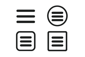 Menu icon set. Hamburger button collection for web design and mobile app interface. Navigation symbol, UI UX element. Simple line list sign for website. Modern minimal vector.