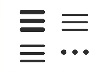 Hamburger menu icon set. Navigation button for website and mobile app. UI, UX element. More options, kebab and meatball menu symbol. Vector illustration glyph collection.