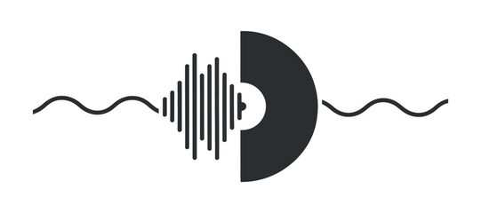 Audio Wave and Vinyl Record. Sound Frequency Elements