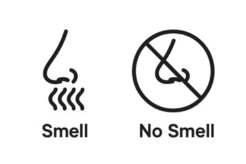 Smell and No Smell Icon Set, Nose Symbol Vector Illustration with Smell Waves and Prohibition Sign, Olfactory Sense Concept, Transparent Background, Simple Bold Design