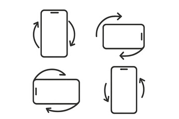 Mobile phone screen rotation icons set, device rotation symbol vector illustration, technology interface, smartphone screen flip, device orientation vector art, transparent background