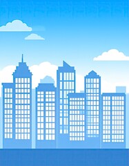 Cityscape Silhouette - Modern Buildings Against a Bright Blue Sky.