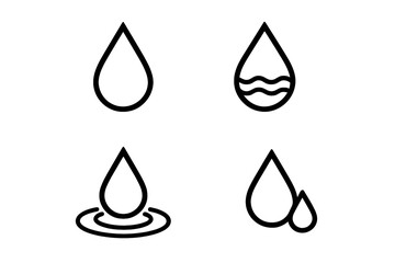 Water-based product icon vector set with liquid drop symbols, minimalistic design, vector illustration, transparent background, ordered drop shapes, clean water symbols, liquid concept