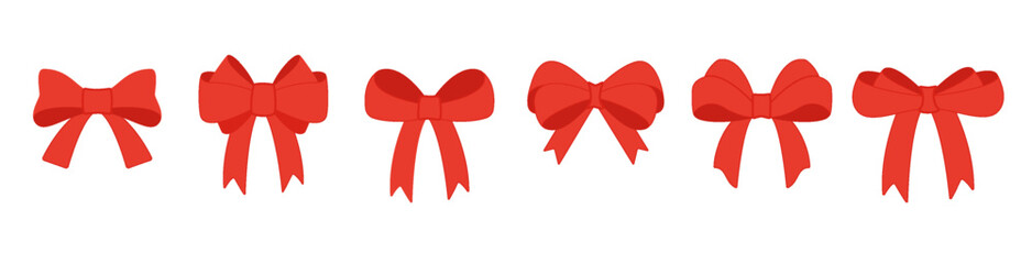 Red ribbon bow set. Ribbons PNG with bow knot isolated festive decoration vector design