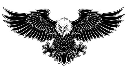 Obraz premium Majestic Eagle Illustration with Wings Spread in Black and White