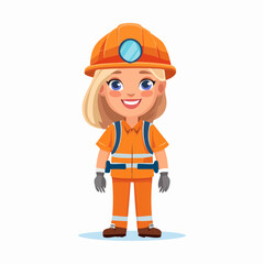 Female miner character with orange safety gear