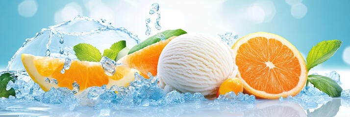 Refreshing Ice Cream with Citrus Fruits and Mint