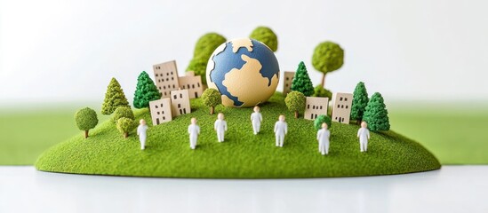 Miniature Earth Model with People and Buildings