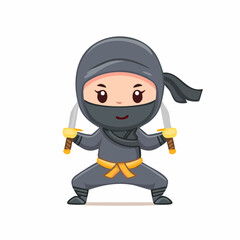 Cute ninja girl with swords with transparent background