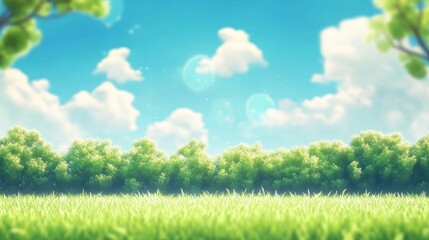 Serene Summer Landscape Featuring Lush Green Grass and Trees