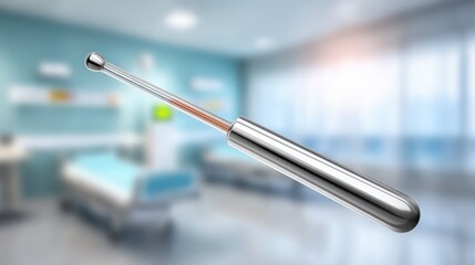 Medical instrument in hospital setting with blurred background and soft lighting