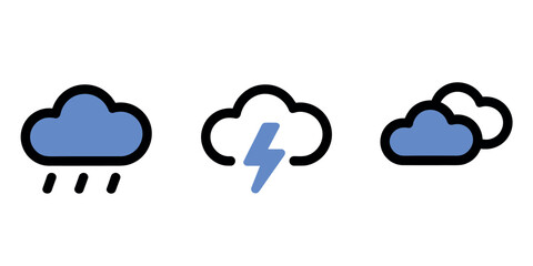 Obraz premium A set of three weather icons depicting rain lightning and cloudy conditions on a white background simple style , Illustraion