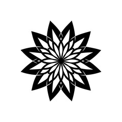 Black floral pattern with pointed petals on transparent background silhouette