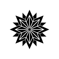 Geometric starburst pattern in black color on transparent background silhouette