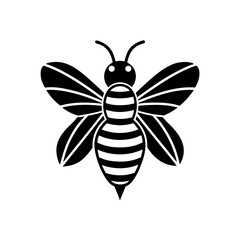 Stylized black and white bee illustration on transparent background silhouette
