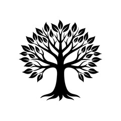 Fototapeta premium Silhouette of a tree with many leaves art on transparent background