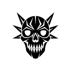 Stylized skull with spikes in black color on transparent background silhouette
