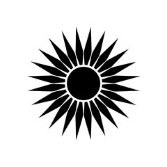 Black sunburst with pointed petal shapes on transparent background silhouette